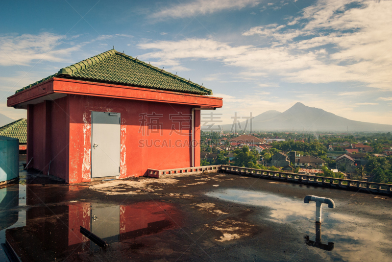 都市风景,屋顶,水,天空,水平画幅,无人,块状,火山地形,湿,日惹特区