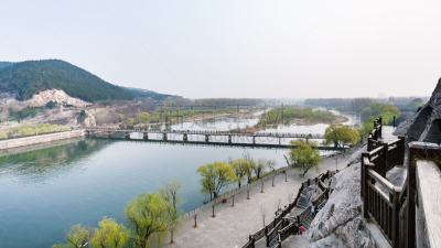 龙门石窟,风景,桥,彝族,河流,松见电桥,洛阳,河南省,漓江,河岸