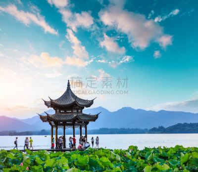 西湖,杭州,亭台楼阁,远古的,黄昏,游乐园,水,天空,夜晚,古老的