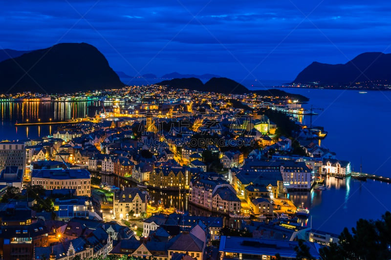 挪威,视角,默勒-鲁姆斯达尔,都市风景,夜晚,山,阿克斯拉山,阿雷松德,伦敦城