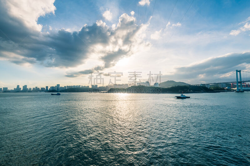 厦门,海港,都市风景,时间,黄昏,瓷器,水平画幅,无人,蓝色,城市天际线