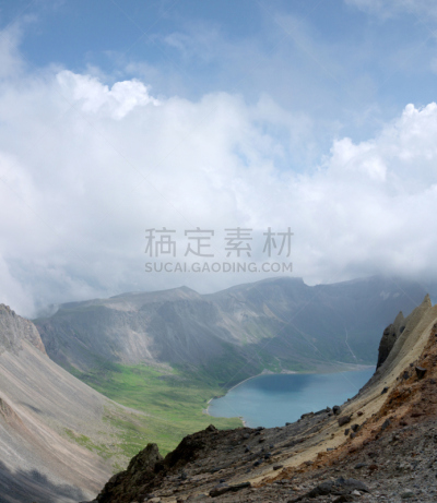 湖,天堂,吉林省,垂直画幅,水,无人,火山地形,夏天,户外,石头