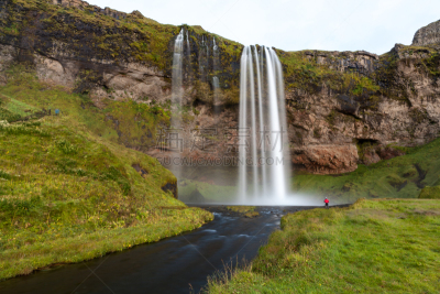 冰岛国,Seljalandsfoss Waterfall,南,修改系列,西,水平画幅,瀑布,巨大的,日落,流动