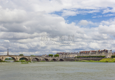 布卢瓦,卢瓦尔河,古老的,法国,桥,城市天际线,看,卢瓦尔河谷,河岸