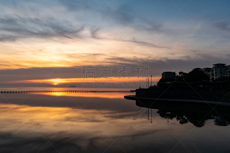 滨海韦斯顿,散步道,黄昏,图像,海洋,英国,宁静,无人,海岸线,湖