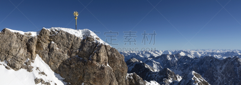 冬天,全景,金色,楚格峰,巴伐利亚,德国,在上面,山顶十字架,气候,寒冷