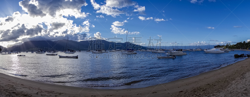 海滩,巴西,伊拉贝拉,船,海洋,有帆船,全景,圣保罗州,日落,摄影