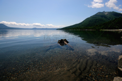 夏天,支笏湖,水,天空,美,水平画幅,旅行者,户外,湖,山