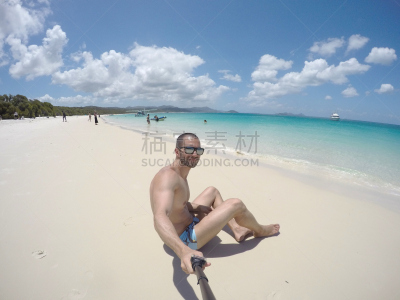 男人,自拍,澳大利亚,圣灵群岛,大堡礁,昆士兰州,安逸,沙子,健康,旅行者