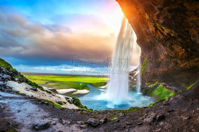 瀑布,冰岛国,seljalandsfoss waterfall,自然美,水,天空,美,水平画幅,无人,职权