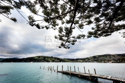 akaroa,栈桥码头,水,美,宁静,水平画幅,无人,海港,建筑结构,海洋