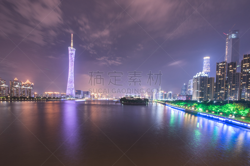 夜晚,广州,塔,水,天空,水平画幅,无人,户外,都市风景,现代