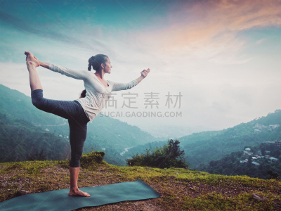 舞王式,户外,女人,姿态优美,瑜伽,瀑布,水,禅宗,水平画幅,石材