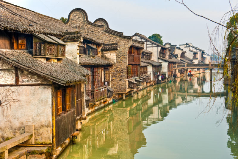运河,房屋,水,水平画幅,地形,无人,乡村,亚洲,建筑特色,河流
