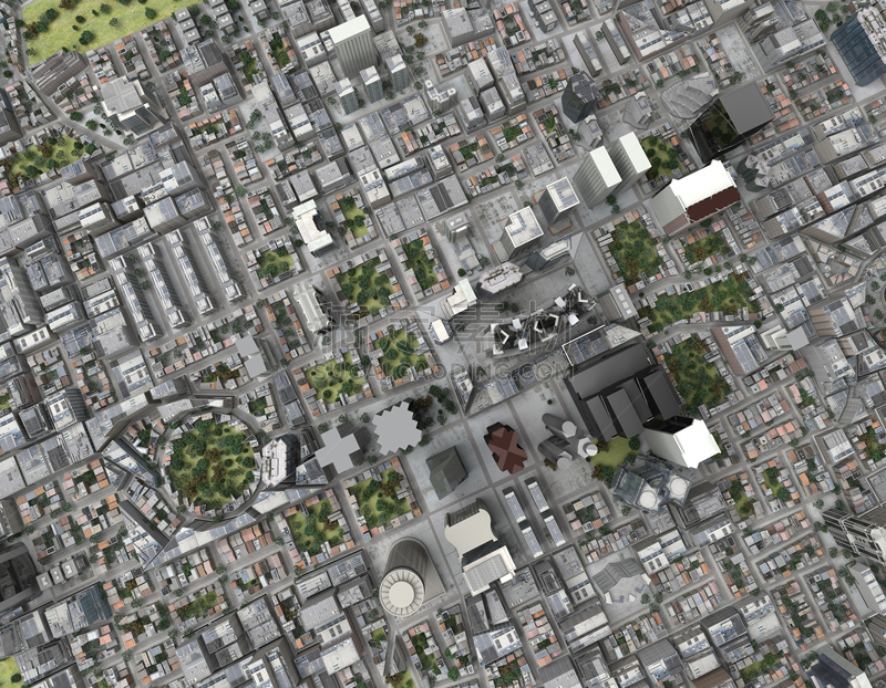 城市,都市风景,顶部,领土行为,做计划,正上方视角,近景,建筑外部,水平画幅,无人