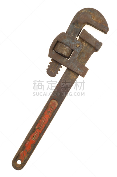 活动扳手,过时的,垂直画幅,无人,建筑设备,白色背景,铁,背景分离,金属,工具