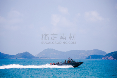 快艇,乘船游,水,天空,美,水平画幅,古老的,夏天,户外,泰国