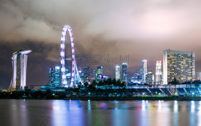 新加坡,都市风景,宁静,旅游目的地,水平画幅,建筑,夜晚,无人,城市生活,建筑外部