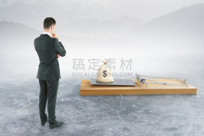 捕鼠器,看,男人,陷阱,水平画幅,无人,美元符号,符号,风险,男商人