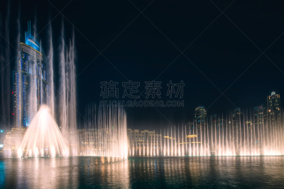 舞蹈,夜晚,迪拜,喷泉,都市风景,横截面,波斯湾,现代,沙漠,阿拉伯风格