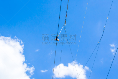 滑索,安全的,设备用品,钢缆,电缆,休闲活动,水平画幅,户外,湖,金属丝
