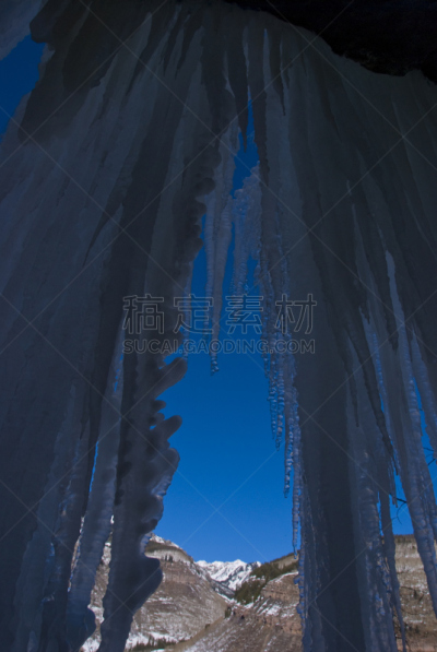 冰,山脉,瀑布,冬天,垂直画幅,水,天空,尖的,雪,无人
