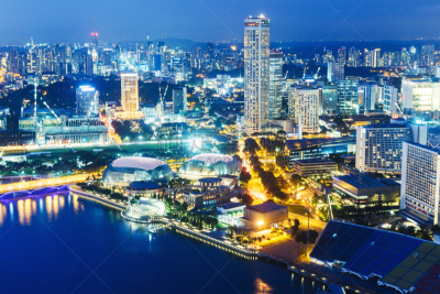新加坡市,宁静,旅游目的地,水平画幅,高视角,新加坡,建筑,夜晚,无人,城市生活