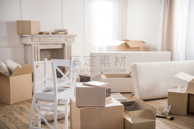纸箱,锤子,家具,空的,住宅房间,概念,钉子,拆包,房地产,壁炉