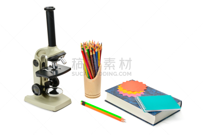 显微镜,实验室,白色背景,分离着色,教科书,留白,非滑雪场地的滑雪,学校用品,生物科技,水平画幅