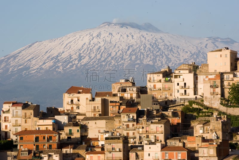 都市风景,乡村,埃特纳火山,背景,天空,水平画幅,山,雪,无人,古老的