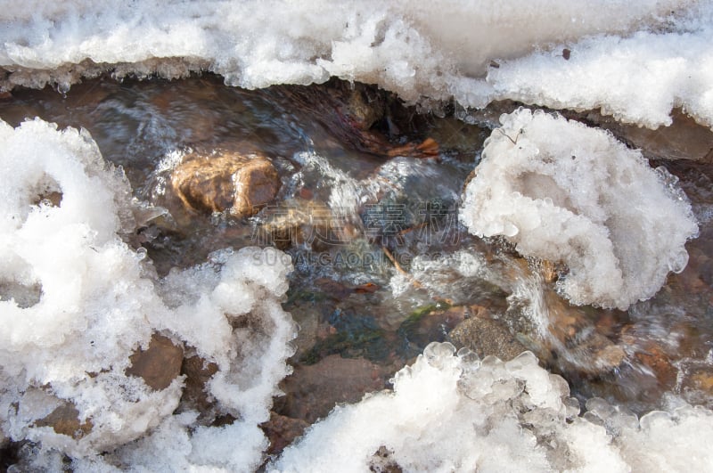 雪水,泉,水,水平画幅,雪,无人,泥土,湿,户外,特写