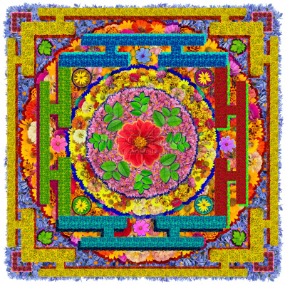 曼荼罗,符号,佛,抽象,方形画幅,分离着色,灵性,夏天,花