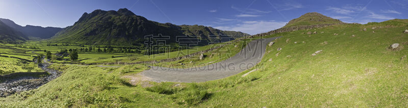 英格兰湖区,夏天,山口,活力,全景,派克欧思迪科山,哈里森思迪科山,朗戴尔山脉,兰带尔,羊场