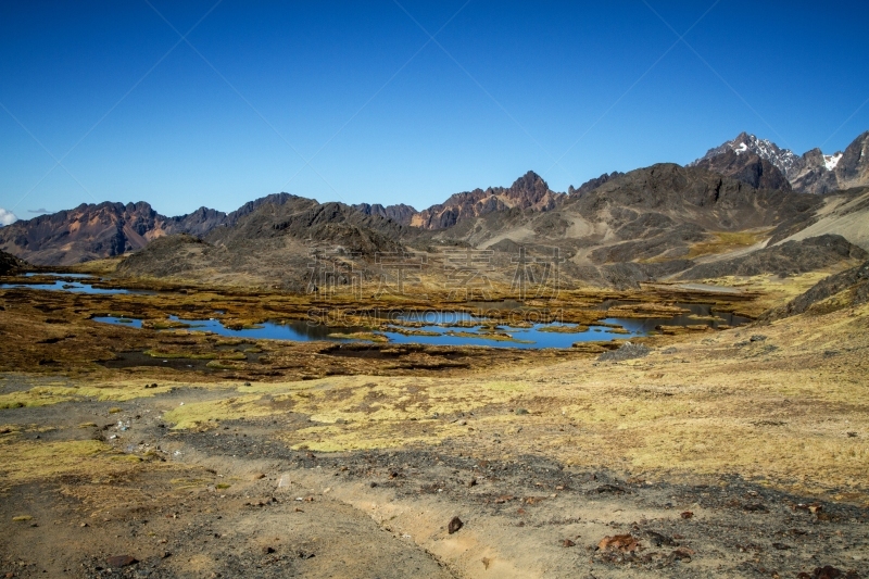 高处,秘鲁,山脉,安地斯山脉,雪,湖,全景,科迪勒拉,深蓝,背景