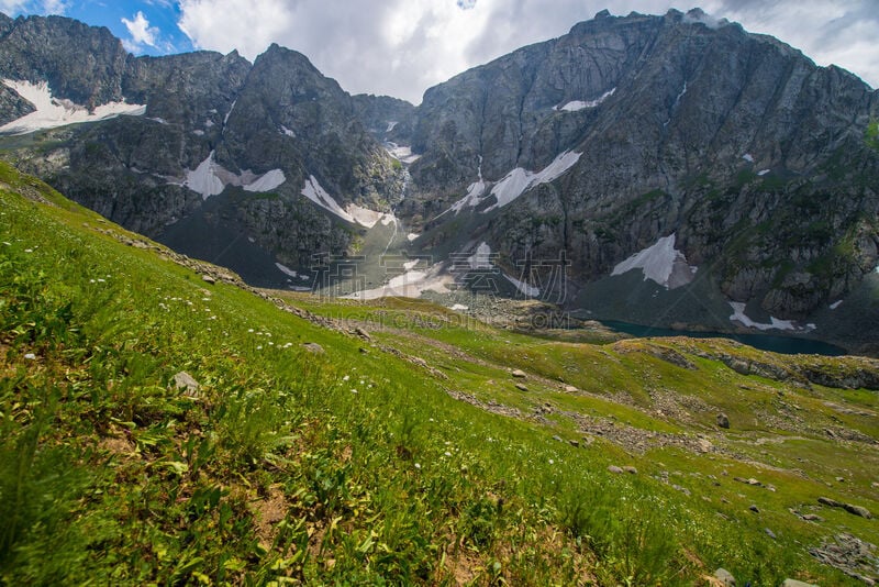 草地,洛矶山脉,印度河,查谟和克什米尔,水平画幅,山,雪,无人,喜马拉雅山脉,夏天