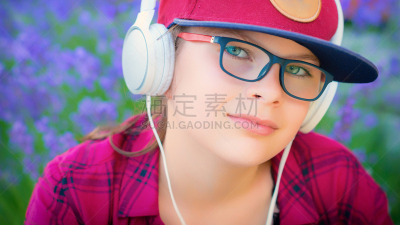 耳机,户外,音乐,可爱的,女孩,电子监听装置,仅一个少女,青少年,休闲活动,舌头