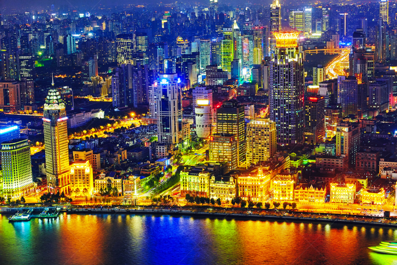 滨水,都市风景,上海,外滩,自然美,天空,水平画幅,夜晚,海港,曙暮光