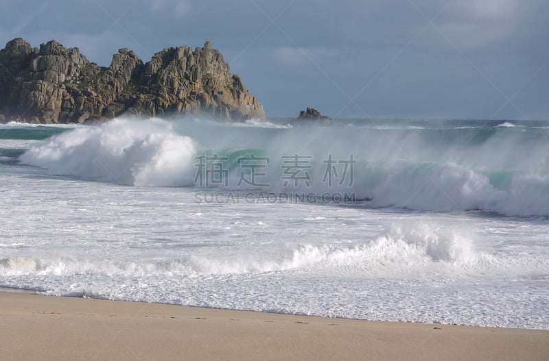 康沃尔,海滩,波斯可诺,海洋,波浪,青绿色,水,天空,度假胜地,水平画幅