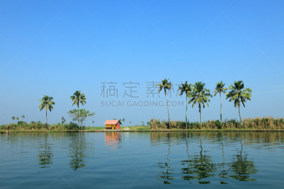 喀拉拉邦死水湾,喀拉拉邦,美,水平画幅,椰子树,纯净,旅行者,夏天,偏远的,回水