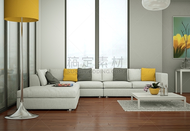 沙发,桌子,白色,明亮,住宅房间,茶几,华贵,砖,现代,小毯子