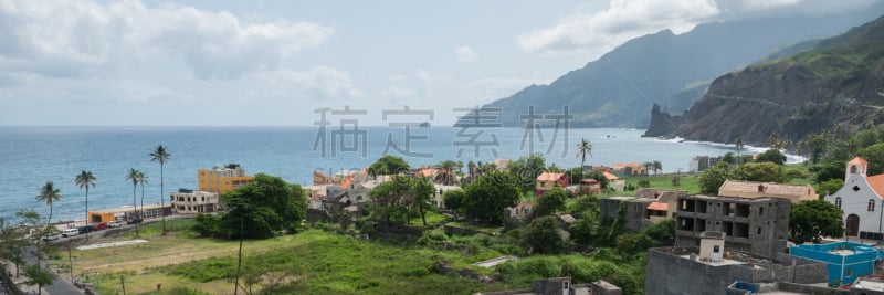 乡村,海岸线,佛得角,视角,岛,在上面,自然,水平画幅,山,无人