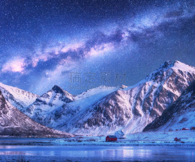 挪威,山脊,雪,北欧,岩石,星系,夜晚,乡村,建筑外部,房屋
