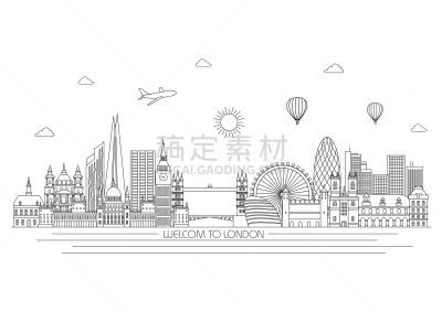 绘画插图,矢量,成一排,城市天际线,伦敦,时尚,式样,英格兰,计算机制图