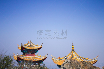 Temple in the sky - Panorama of Kunming - Architectural details (Kunming, Yunnan, China)