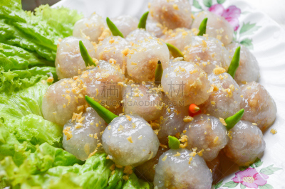 木薯布丁,猪肉,水平画幅,小吃,泰国,甜点心,甜食,亚洲,2015年,珍珠粉圆