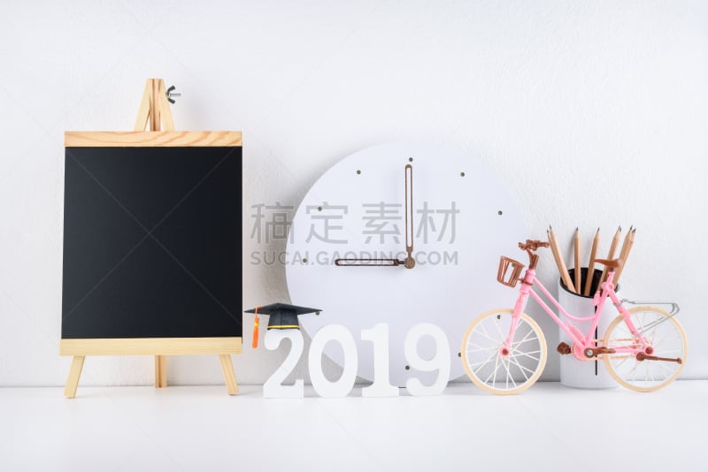 2019,新年前夕,钟,时间,书桌,桌子,学生,教育,旅行,排列