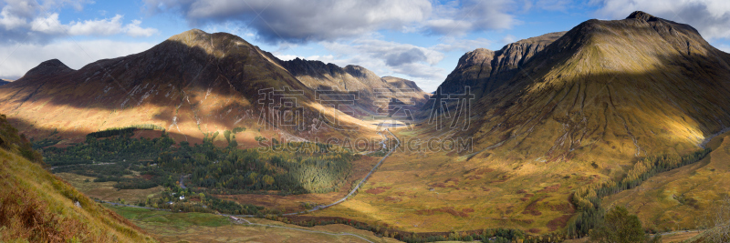 风景,非凡的,loch achtriochtan,水平画幅,地形,格伦科,秋天,无人,全景,苏格兰