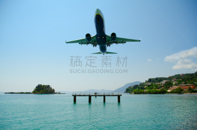 机场,科孚镇,天空,水平画幅,在之后,户外,交通方式,云景,爱奥尼亚海,希腊
