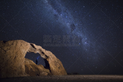 夜晚,人,自然拱,达马拉兰鼹鼠,斯皮兹考普,芦荟树木,北开普省,达马拉兰,纳米布沙漠,纳米比亚国家公园