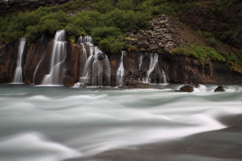 水,瀑布,hraunfossar,冰岛国,river hvita,西,桨叉架船,水平画幅,火山地形,超现实主义的